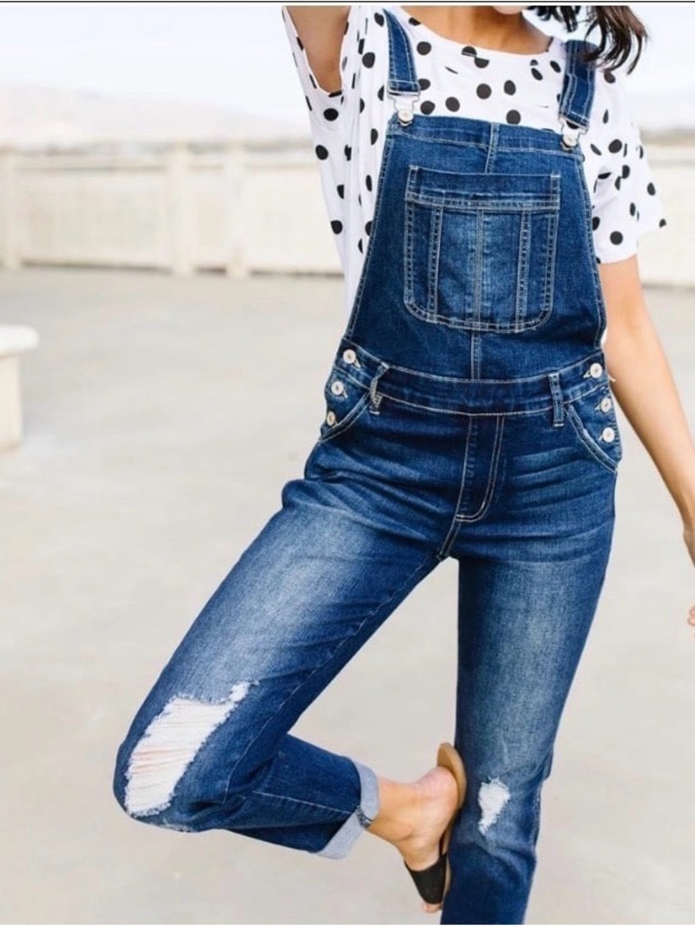 NWT KanCan Distressed Dark Blue Denim Overalls M